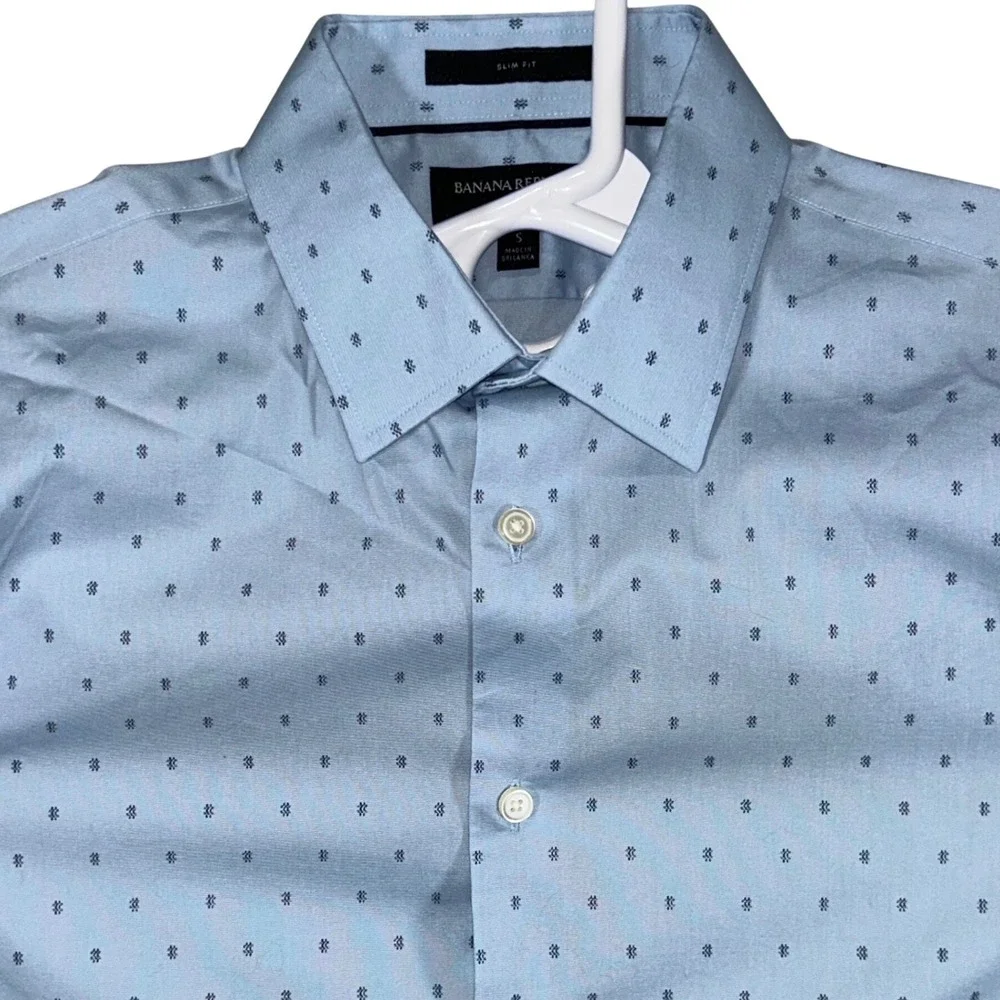 Banana Republic Mens Slim Fit Dress Shirt Light Blue Geometric Print Small